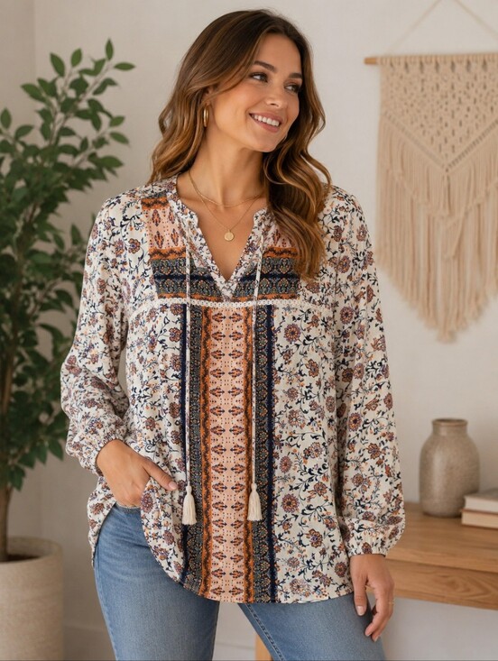 Vintage America Tops - 🌸 Vintage America Boho Floral Peasant Blouse | Women's Large | Long Sleeve